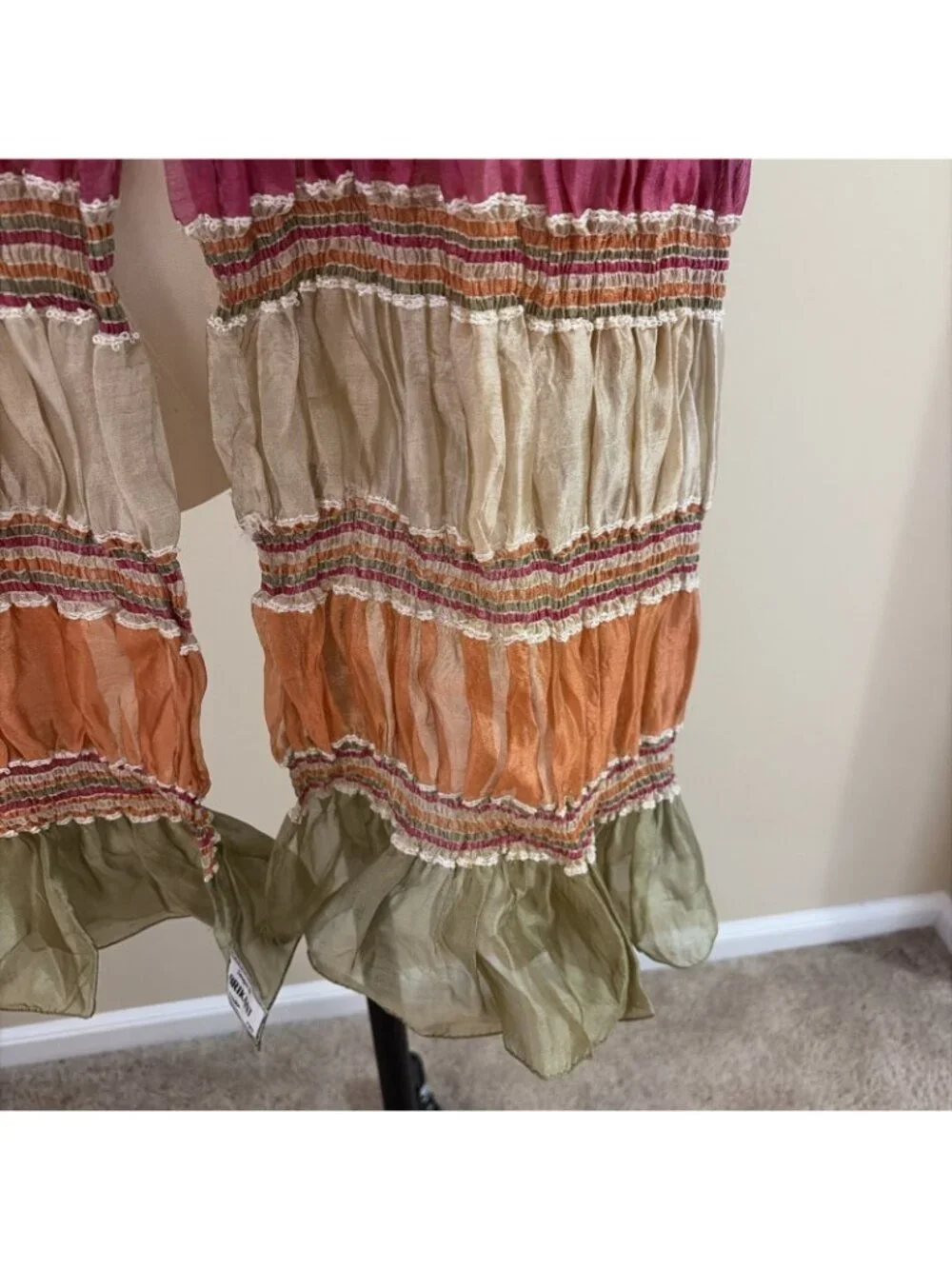Vintage Fabrikant Crinkled Silk Blend Scarf Wrap Colorful Smocked Embroidered